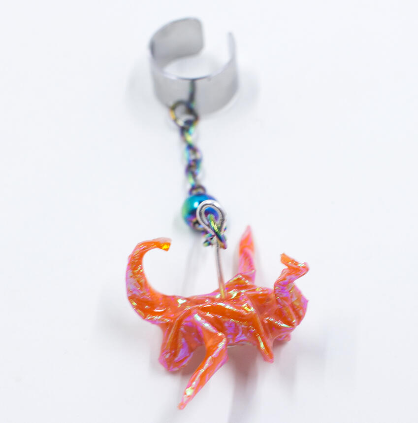 Orange Origami Dragon Ear Cuff