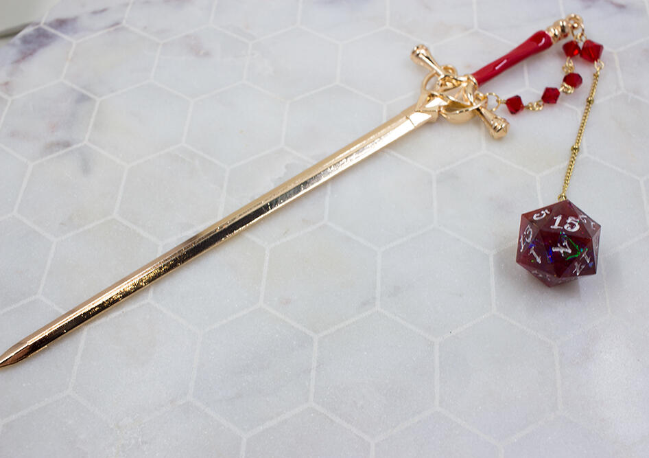 Red Dice Hair Sword / Bookmark / Letter Opener