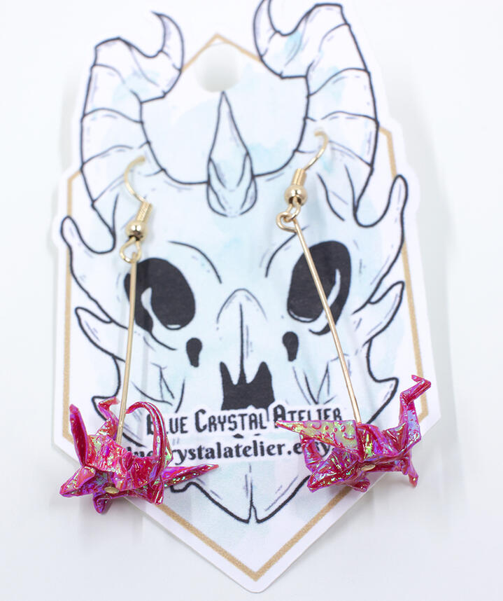 Red Origami Dragon Earrings