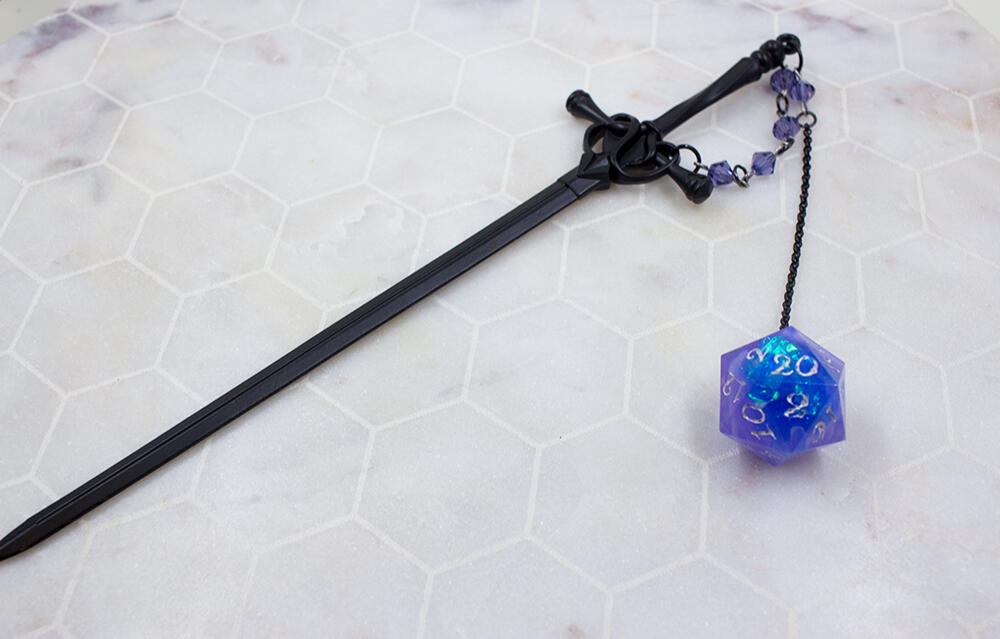 Purple Dice Hair Sword / Bookmark / Letter Opener