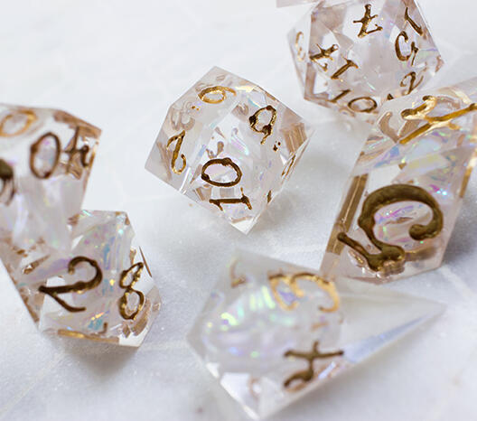 Iridescent White Origami Dragon Dice Set